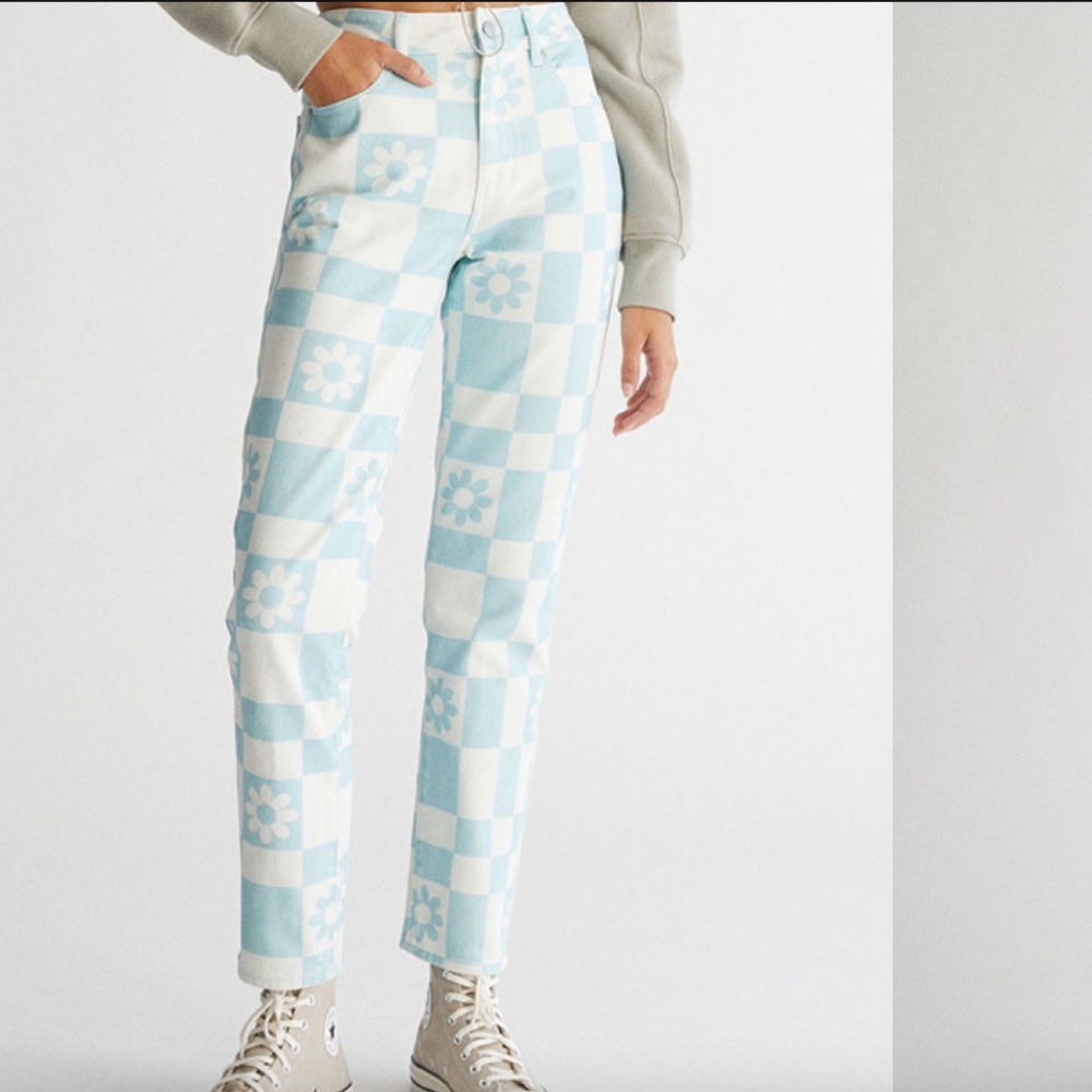 Pacsun Eco Flower Checkerboard Mom Jeans| Size 27